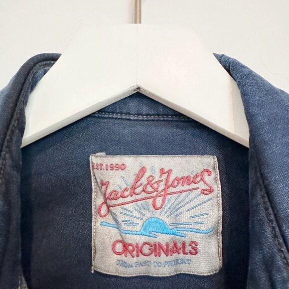 Jack & Jones Long Sleeve Snap Chambray Blue Shirt Mens Size Small - Picture 7 of 11